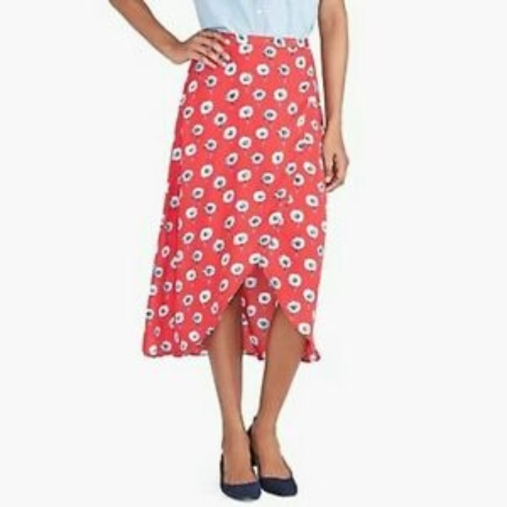 *NWT J. CREW Red Floral 🌺Faux Wrap Midi Skirt